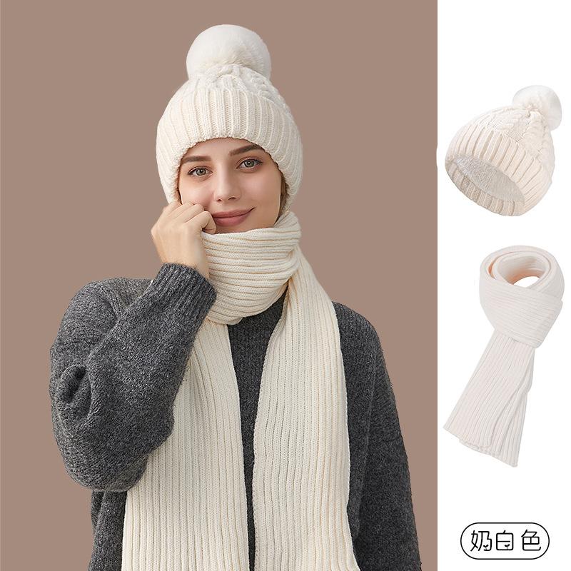 Autumn and winter hats plus scarves, thickened fleece, warm and windproof outdoor knitted two-piece hats