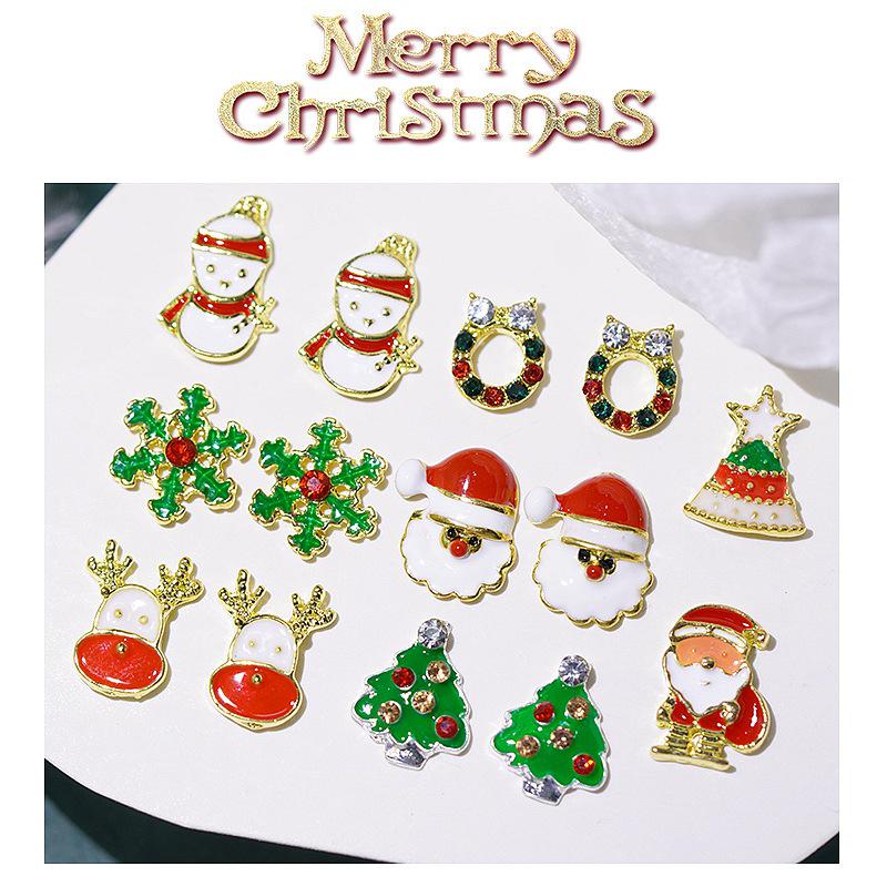 Christmas Alloy Nail Art Decor: Cartoon Santa, Bells, Reindeer, Snowflakes & Rhinestone Accessories
