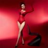 Sexy Women Cosplay Maid Catsuit Oil Glossy Shiny High Cut Bodysuit Sheer See Through Elastic Yoga Shapping Tights Leotard