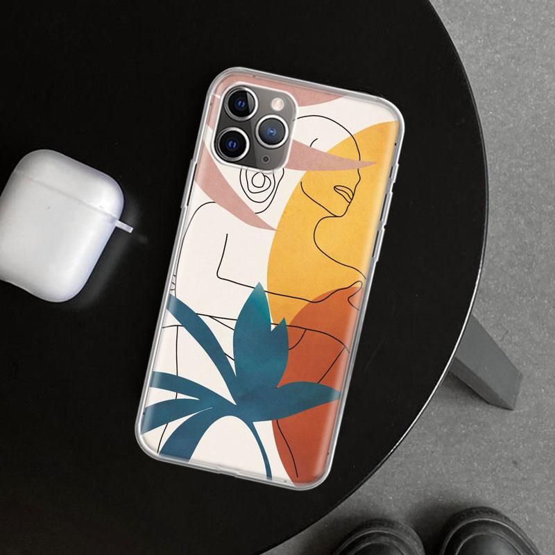 Abstract Women Face Line Phone Case Cover for iPhone 11 12 13 Mini 14 15 Plus 16 Pro Max 17 Air 7 8 + SE Art Customized Fundas 1
