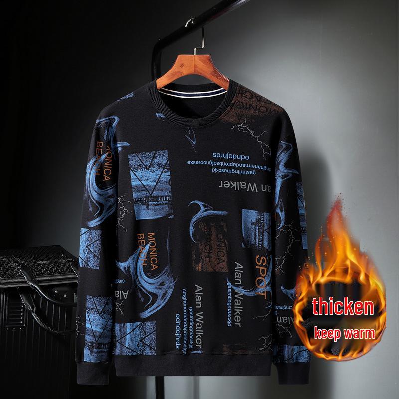 2020 Winter Plus Velvet Thickened Trendy Plus Size Men's Round Neck Sweatshirt
