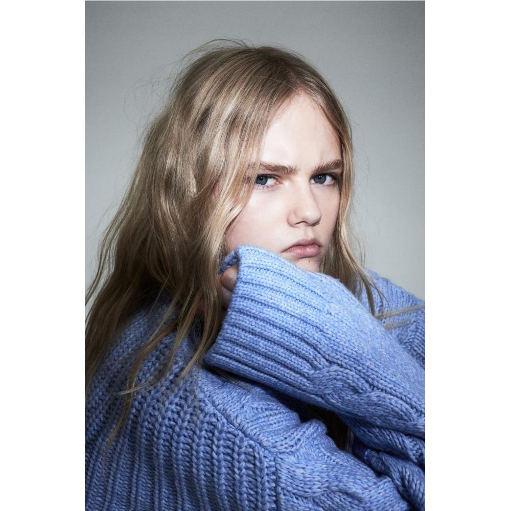 

H M Turtleneck cable knit sweater light blue