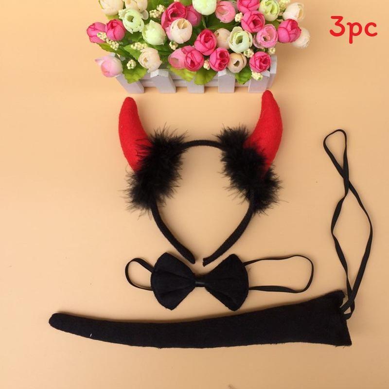 Halloween Animal Tiger Headpiece With Red Horns Demon Headband Cosplay For