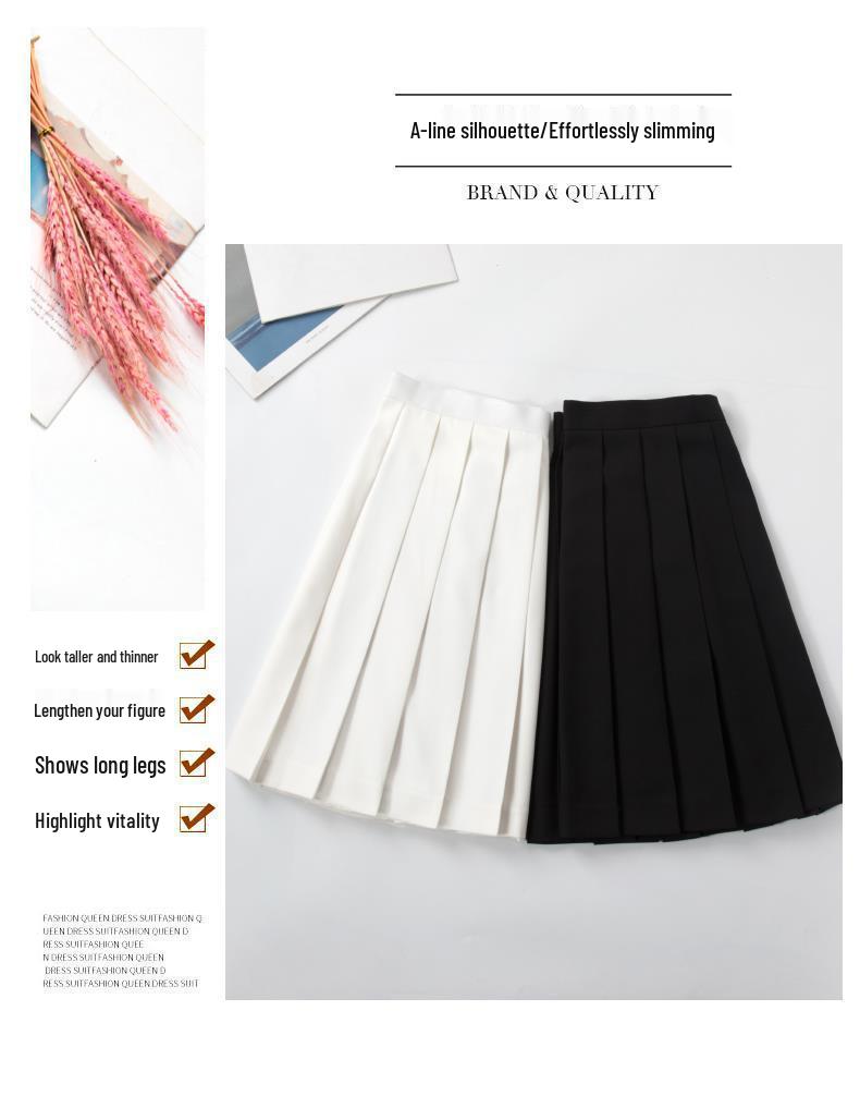 Original Japanese School Style A-Line Pleated Midi Skirt for Women