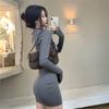 Schickes Bodycon-Kleid mit halbem Kragen: Herbst Abnehmen Mini für Frauen