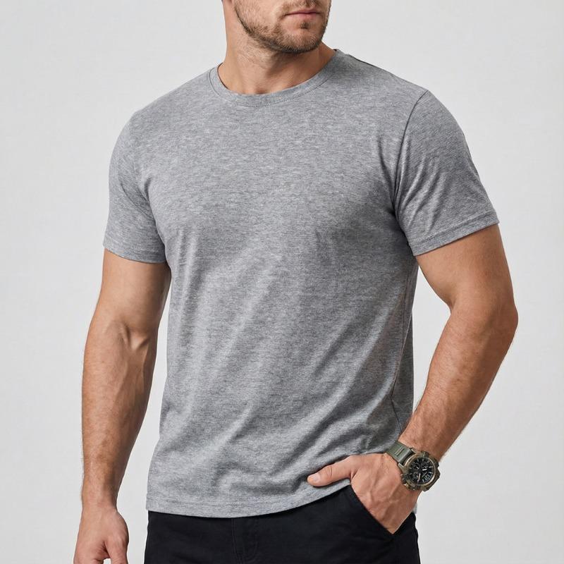 T-shirt da uomo girocollo a maniche corte, vestibilità slim, tinta unita, melange, casual, basic, per tutti i giorni