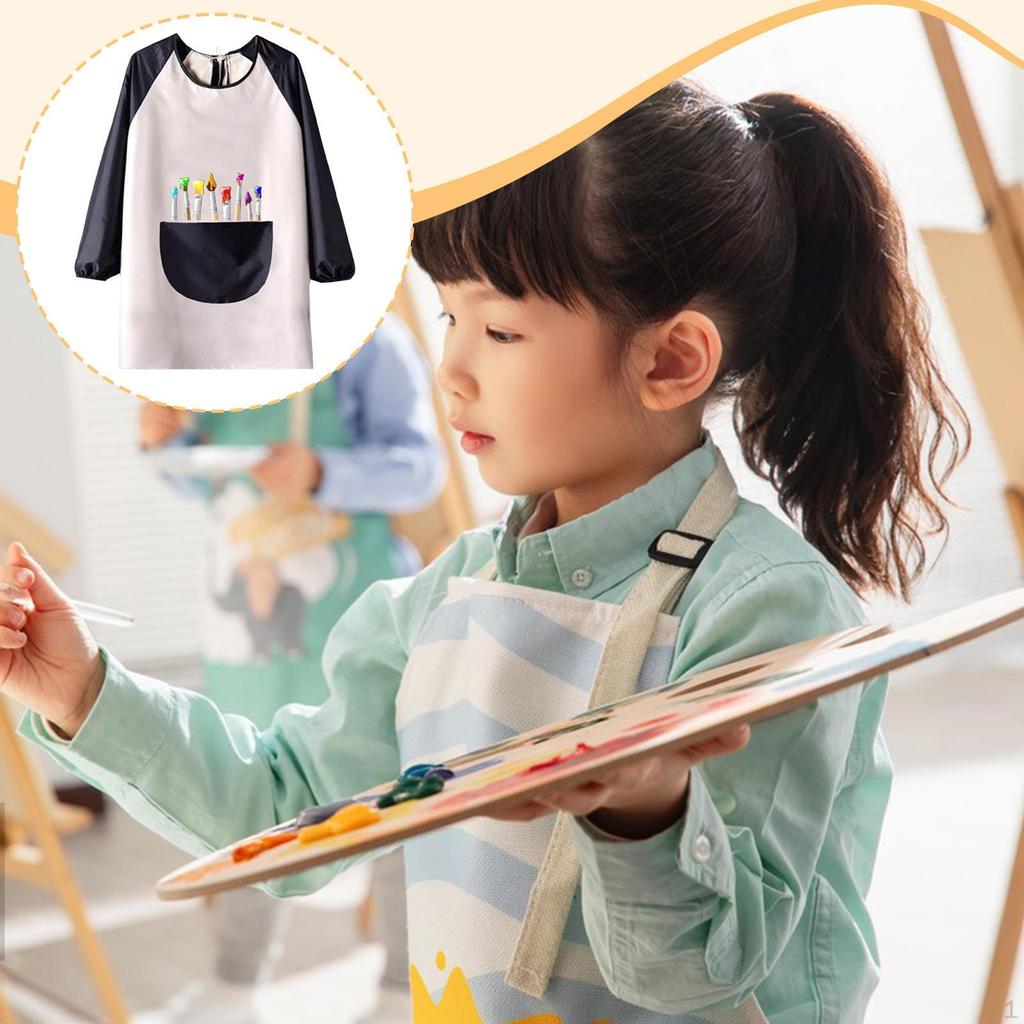 Kids Art Smock Painting Apron Washable Artist Craft Soft Toddler Long Sleeve