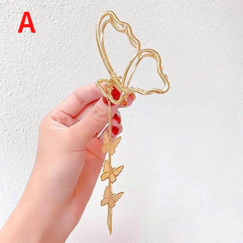 New Hollow Butterfly Hairpin Pearl Tassel Hairpin Women's Girls Retro Metal Gold Hairpin Jewelry Accessories