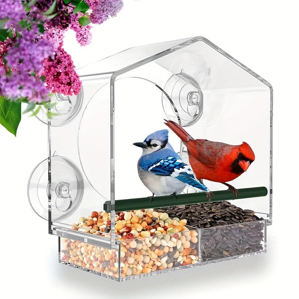 

Acrylic Birdhouse Clear Glass Window Hanging Birds Squirrel Feeder Wild Animal Seed Peanut Tray with Drain Holes Strong Suction прозорий