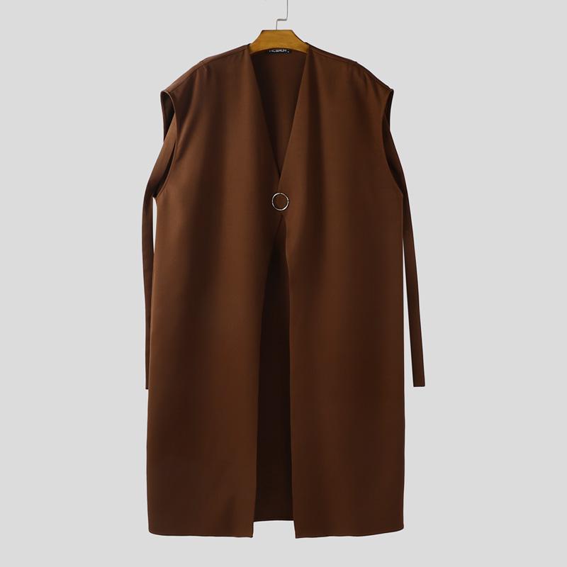 

INCERUN Мужские безрукавные топы-накидки с одним пуговицей 5XL коричневый