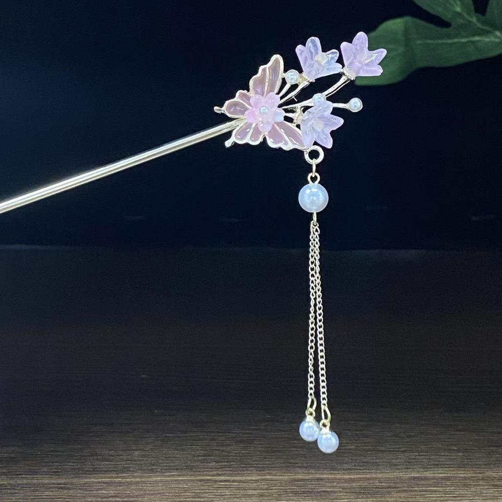 1pc Exquisite Fashion Luxury Chinese Bell Orchid Butterfly Hairpin Vintage Shaking Tassel Hair Clip for Hanfu Qipao Costume