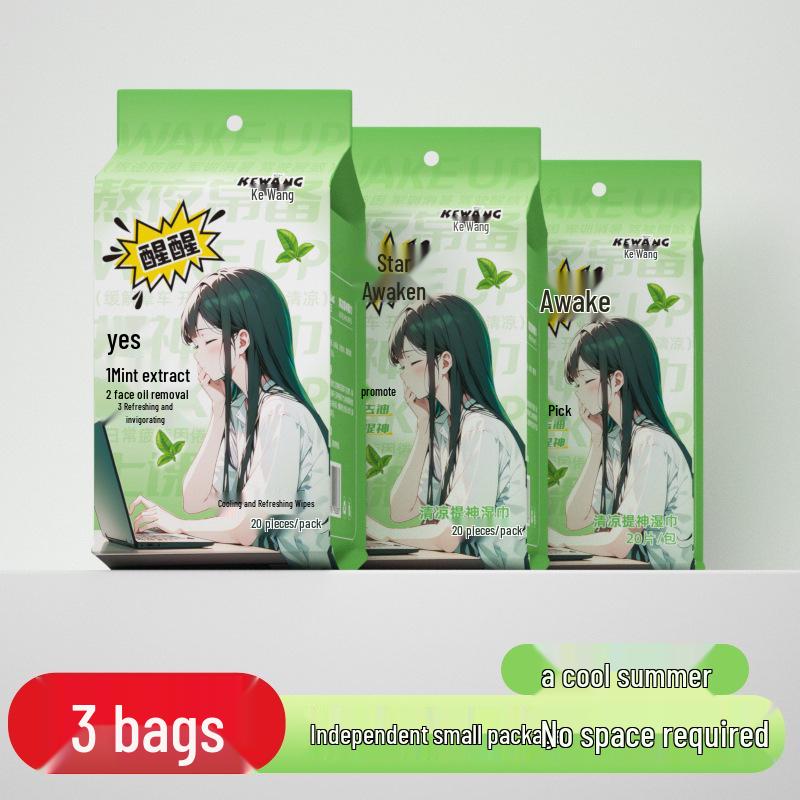 Mint Cooling Cleansing Wipes - Portable Individually Wrapped Refreshing Wet Wipes