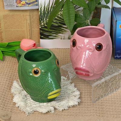 Copo de água peixe cabeça verde criativo engraçado escultura de areia caneca de cerâmica paródia celebridade da internet copo engraçado truque presente para amigo