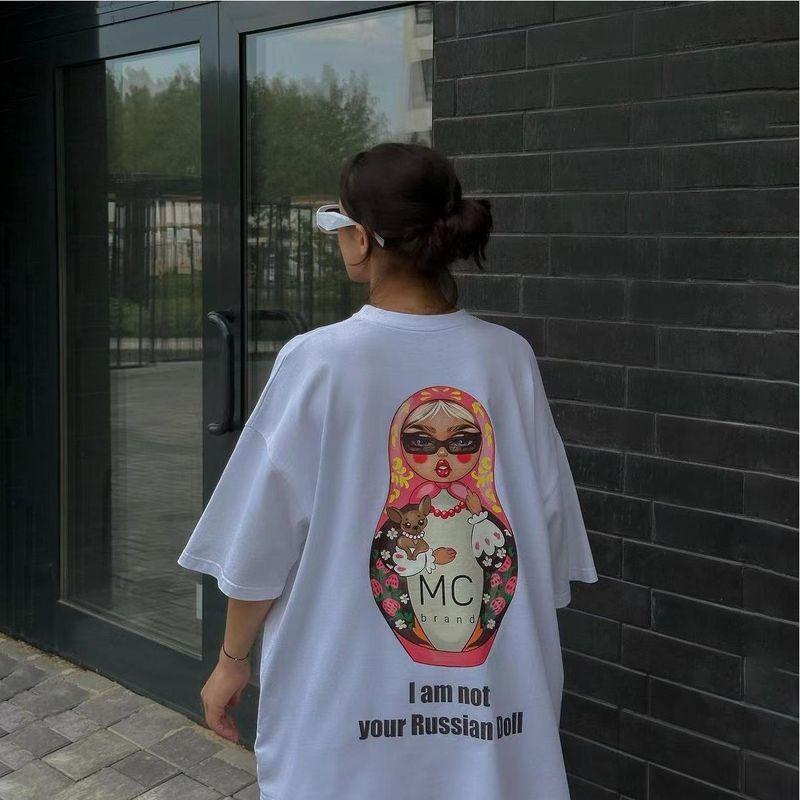 Fashion Style Print Short Sleeve T-shirt Female Ins Fashion Tops Printed Short Sleeve T-shirt