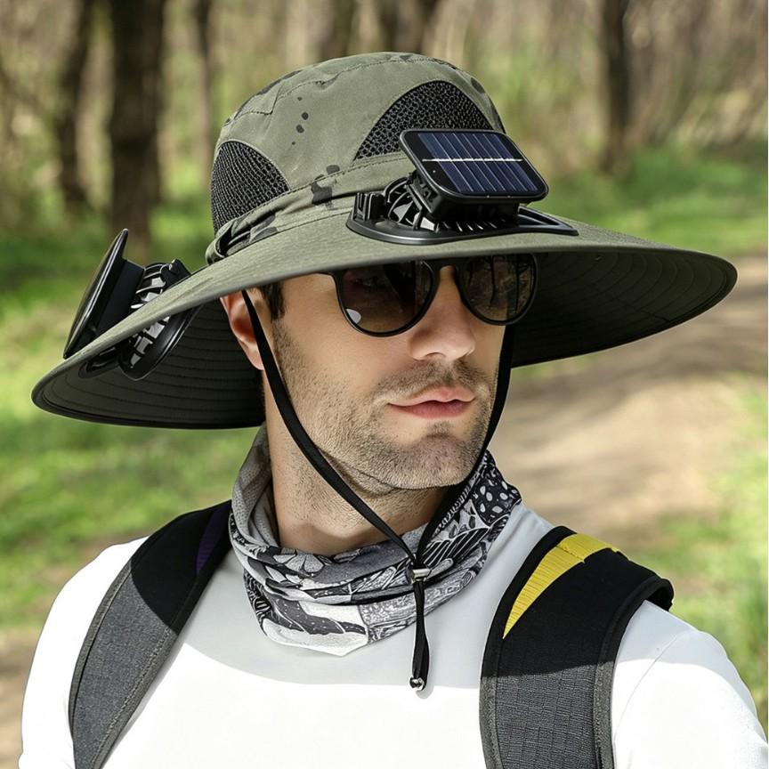 Solar-Powered Wide-Brim Hat with Fan & Face Shield for Outdoor Cycling, Fishing & Sun Protection