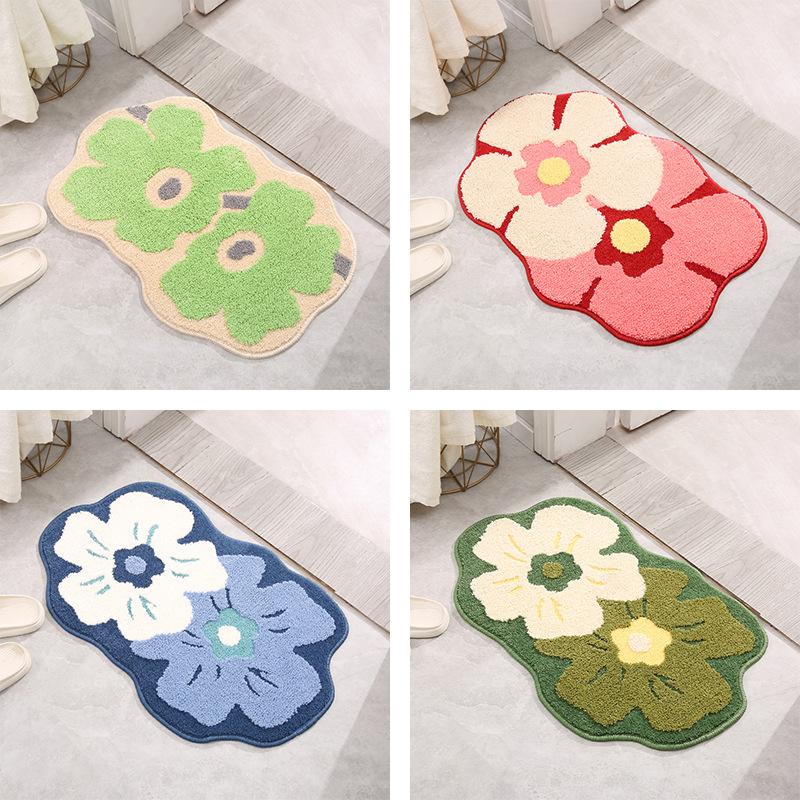 New Small Fresh Bathroom Flocking Moisture-wicking Carpet Floor Mat Toilet Home Slip-resistant Mat Bedroom Door Mat