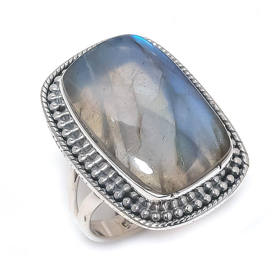 Natural Labradorite Gemstone Handmade 925 Solid Silver Jewelry Ring Size 6 P9y55