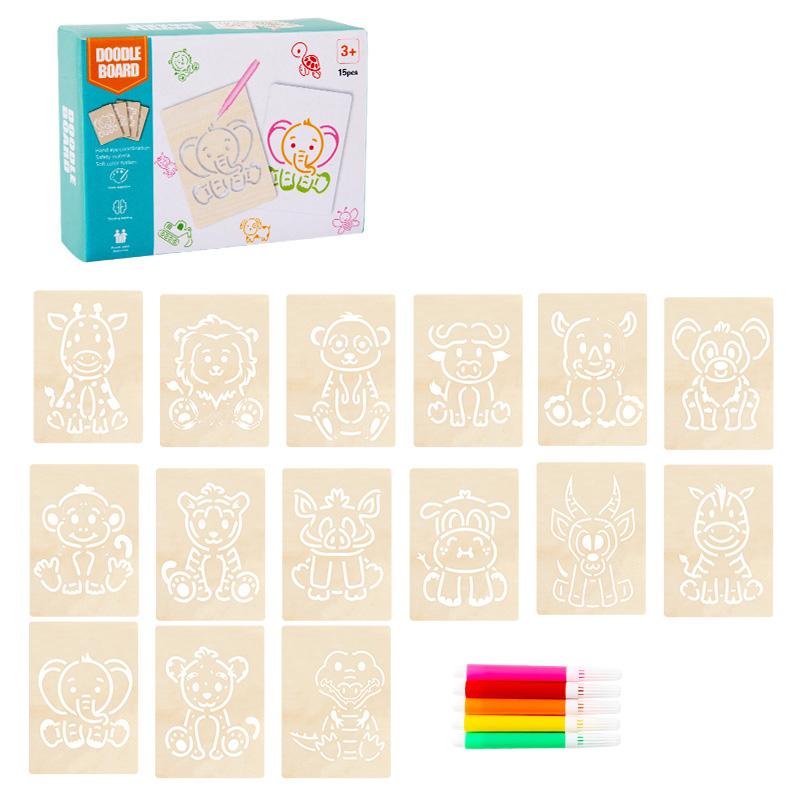 15 szt. Zestaw Drewnianych Szablonów Malarskich DIY do Rysowania Ręcznie Robione Narzędzie Pomocnicze do Rysowania i Kolorowania Zabawki Edukacyjne Dla Dzieci Prezenty