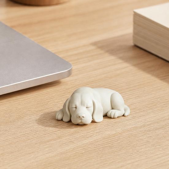 3D Printed Sleeping Dog Figurines, White Lying Puppy Ornaments, Realistic Puppy Statue Decorations, Minimalist Desktop Decor for Office Home Cute