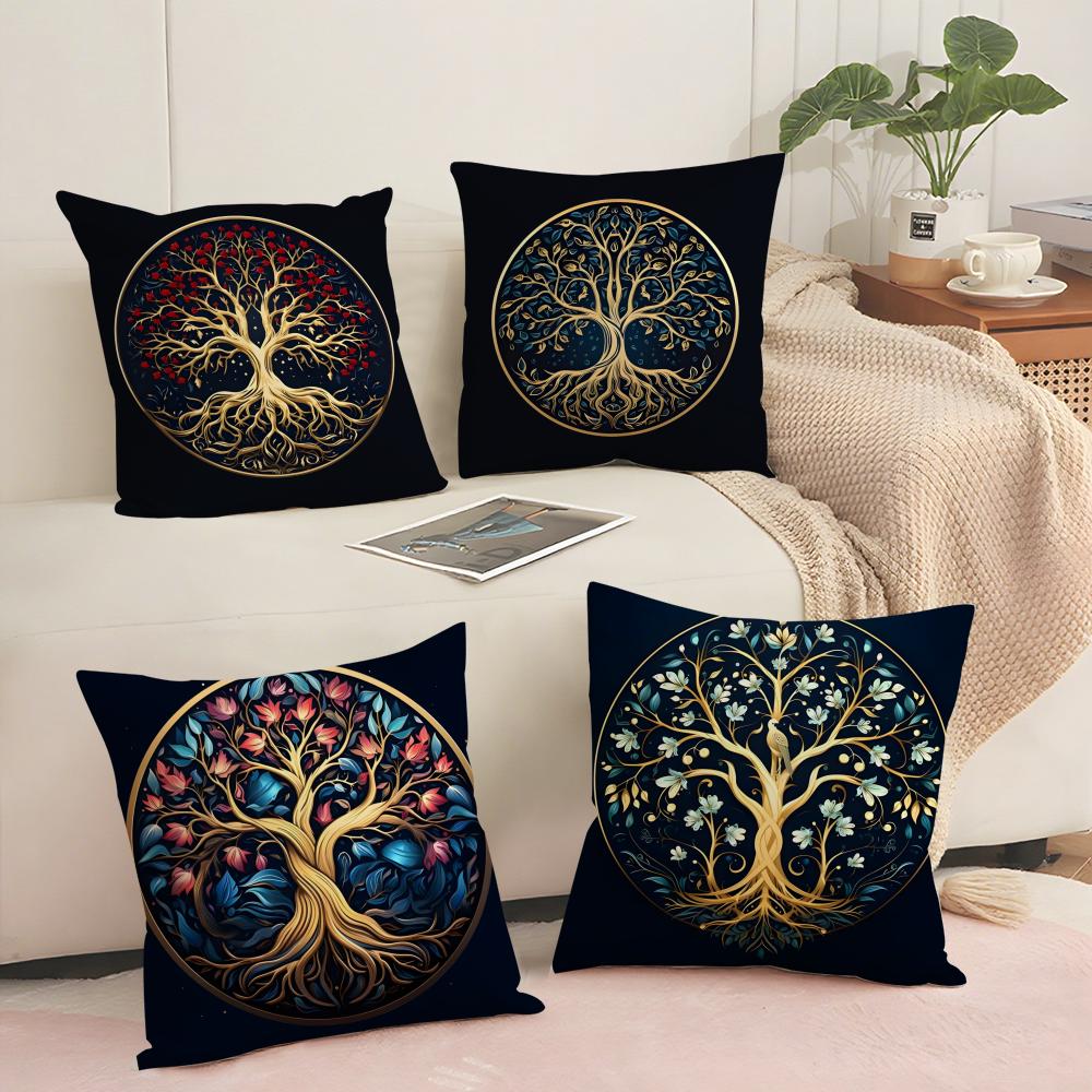 Tree Of Life Plant Floral Cushion Cover Soft Short Plush Pillow Cover Smooth Cozy Texture Aesthetic Cushion Case Home Decor