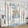 Cartoon Blue Bear Curta For Boys,Watercolor Little Cute Animal Aircrafts Hot Air Balloons Rainbow Window Drapes For Baby Boys