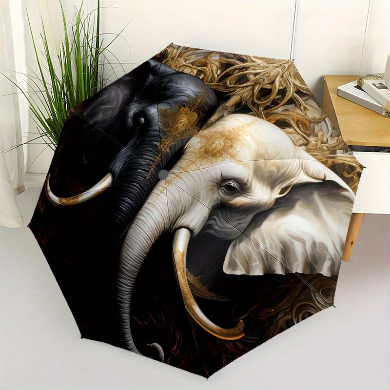 

Elephant Artwork themed Eight rib Automatic Folding Umbrella Is Suitable for Both Men and Women, Making It A Perfect Christmas and Valentine