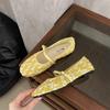 Fashion SUOJIALUN 2025 Summer New Women Flat Shoes Fashion Flower Lace Slip On Mary Jane Shoes Soft Flat Heel Outdoor Dress Single Shoes