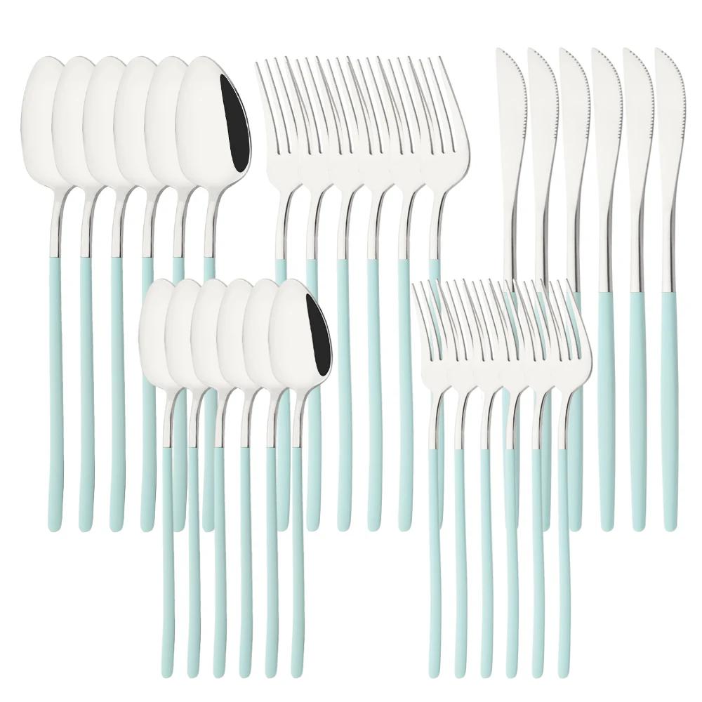 30Pcs/Set Stainless Steel Dinner Mirror Gold Dinnerware Set Knife Dessert Fork Spoon Cutlery Set Kitchen Flatware Silverware Set