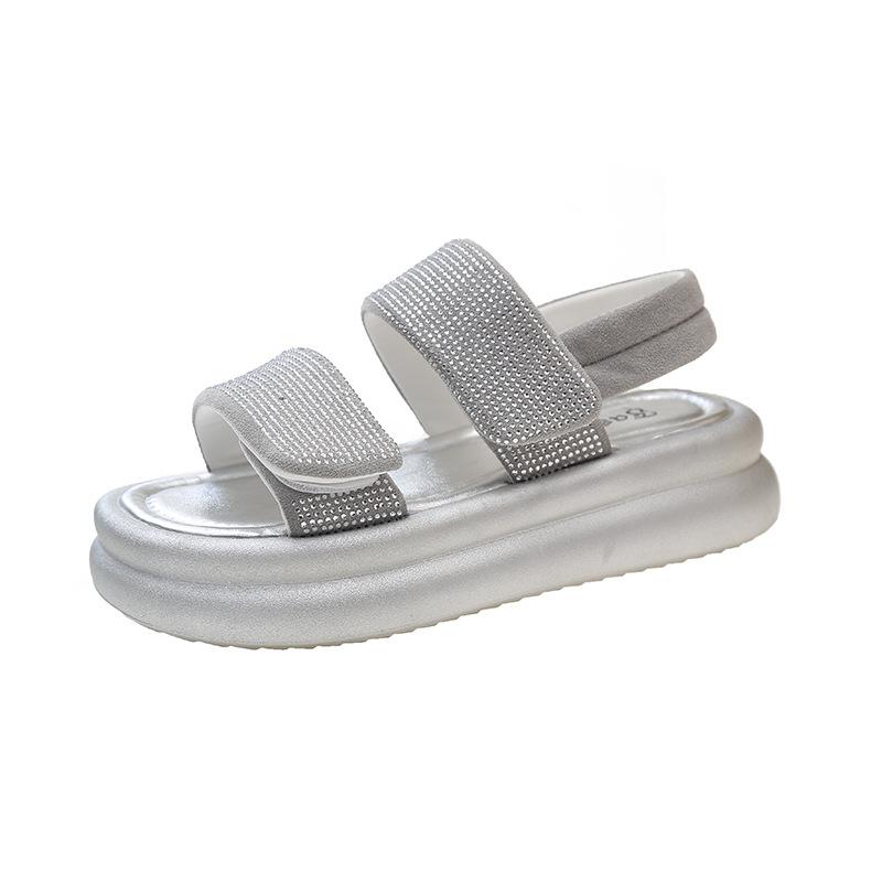 Sequined Velcro Muffin Beach Shoes Women's 2024 Summer New Casual Outer Wear Fashion Versatile One-pedal Sandals