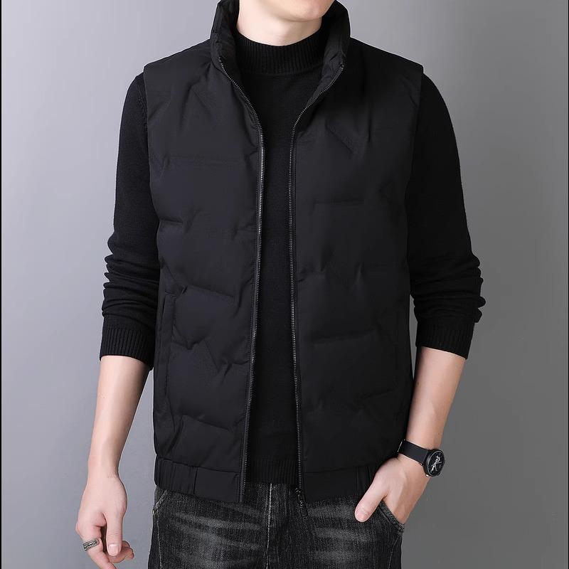 

Men s Slim Fit Lightweight White Duck Down Vest - Stand Collar, Warm Sleeveless Winter Outerwear by Romon. M