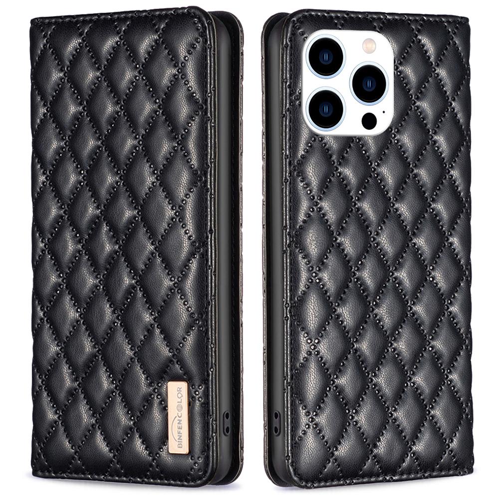 

BINFEN COLOR BF Style-16 For iPhone 16 Pro Max Case PU Leather Phone Cover with Card Slots Black