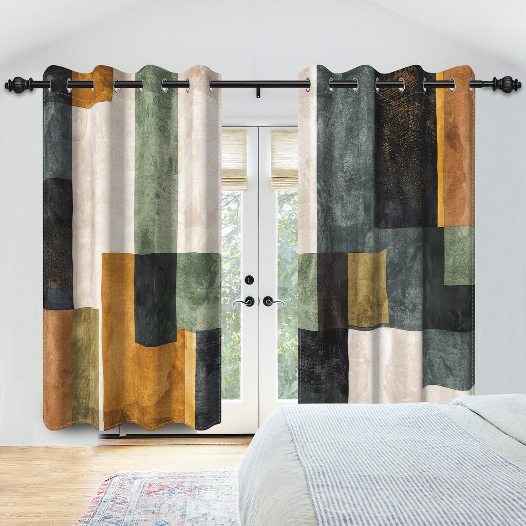 Blackout Abstract Geometric Art Curtains Multicolor Bedroom Living Room Kitchen Decorative Top Curtain Modern Polyester With Grommet Washable Ready