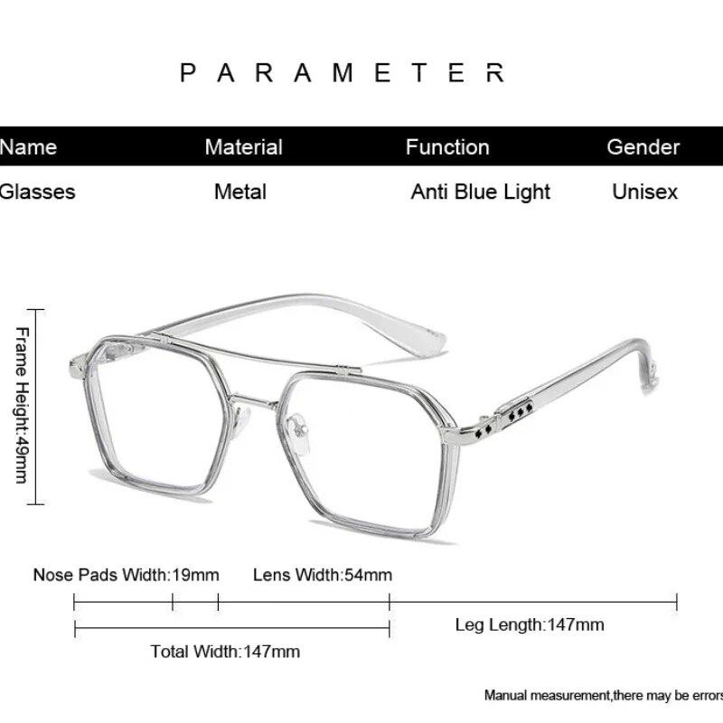 Men and Women Metal Glasses Retro Double Bridges Anti Blue Light Computer Mirror Reading and Playing Games Eye Protection 2023