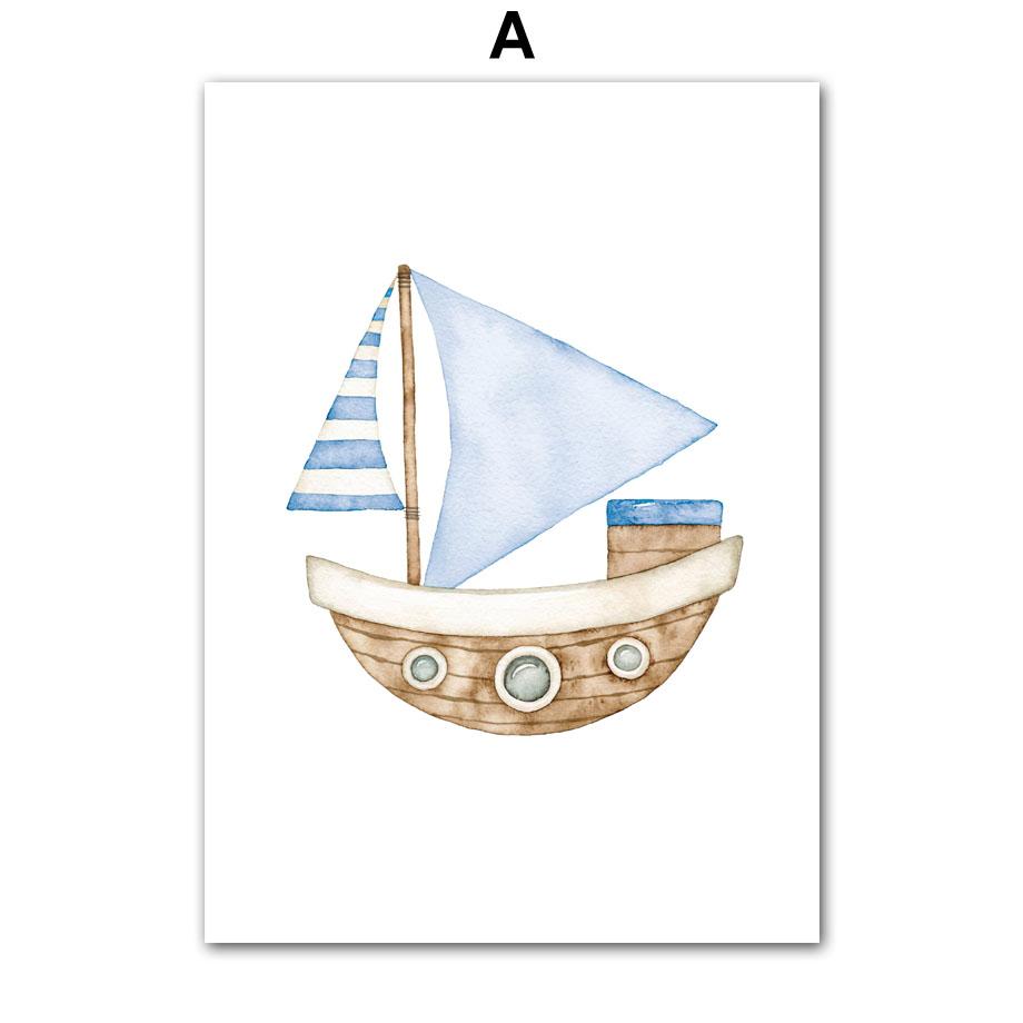 Sailboat Lighthouse Fish Nautical Nursery Wall Art Canvas Painting Nordic Posters And Prints Wall Pictures Baby Kids Room Decor