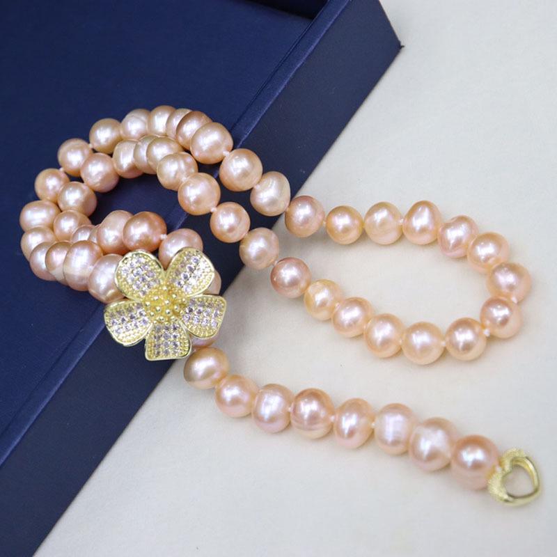 Women s Natural Freshwater Pearl Necklace: White, Pink, Purple 8-9mm Near Round with Strong Luster and Slight Imperfections.