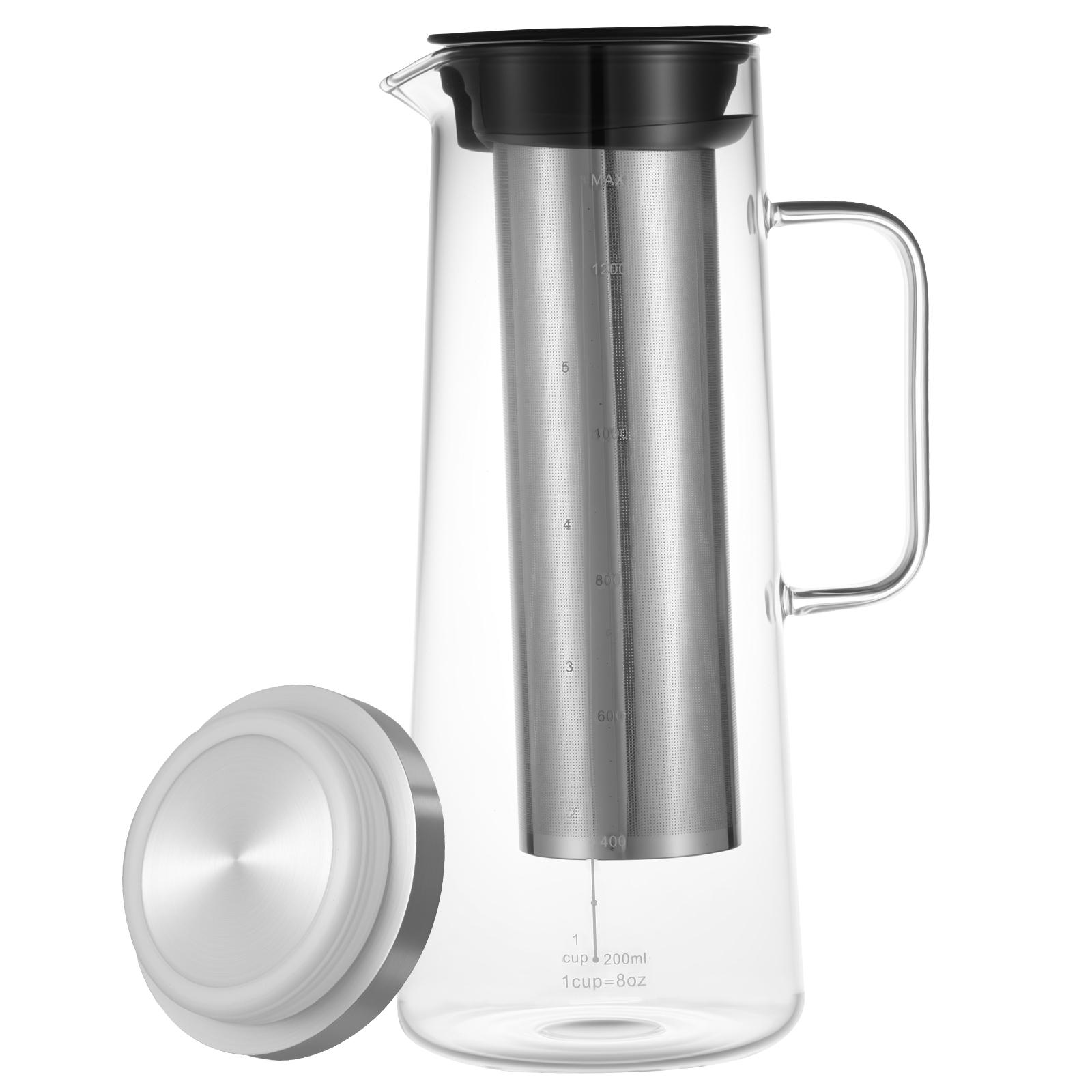 

Coffee Pitcher Airtight Cold Brew Iced Coffee Maker and Tea Infuser 1400ml Glass Carafe with Removable Stainless Steel Filter