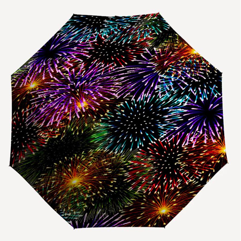 1PC Fireworks Pattern Automatic Open/Close Umbrella with Windproof, 8-Rib Sturdy Canopy, Durable Ribs, Fashionable Design, Outdoor Accessory, Fun Prin
