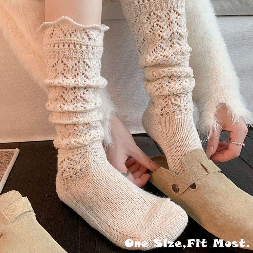 Warmth Hollow Calf Socks Knitted Mid Tube Socks New Stacked Long Tube Socks Autumn Winter