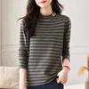 New Half-high Neck Long-sleeved T-shirt Thermal Inner Wear Develvet Striped Base Shirt for Women in Autumn and Winter