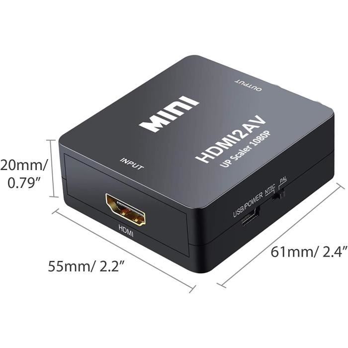 QGECEN Adaptateur HDMI vers RCA,Convertisseur HDMI vers RCA,Composite AV CVBS Vidéo Audio Support PAL/NTSC