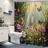 Verzauberter Garten Wasserdichter Duschvorhang für Badezimmer-Dekoration, Mit Lebendigen Blumen und Schmetterlingen bei Sonnenschein