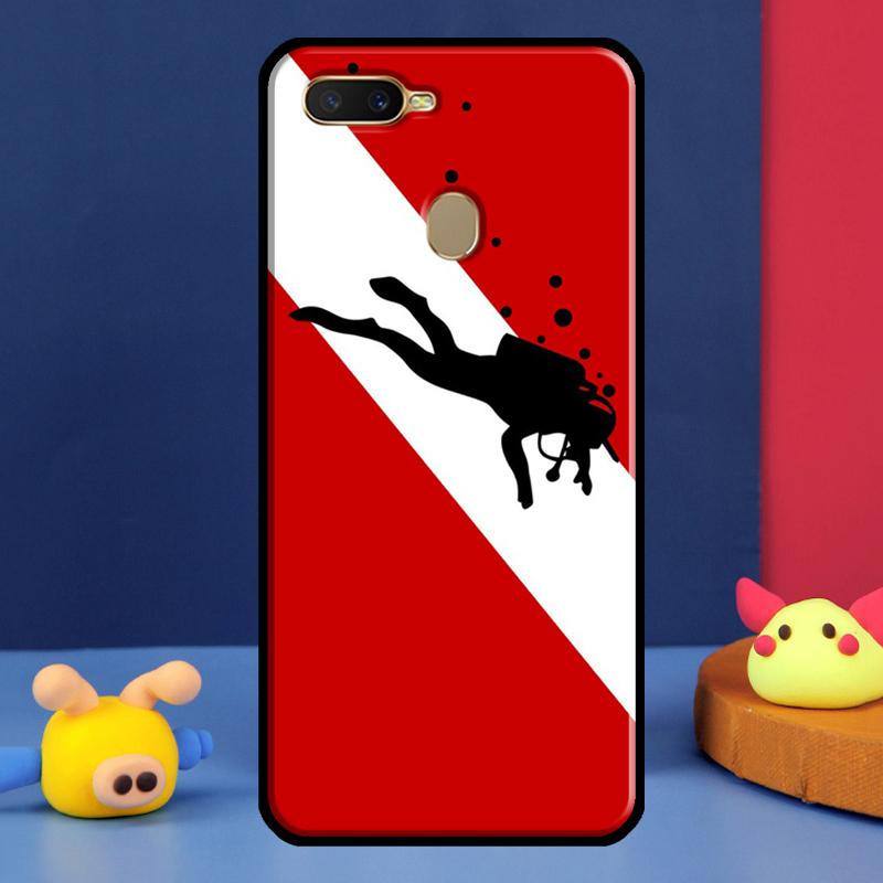 Diver Down Scuba Flag Case For Oppo A98 A78 A58 A15 A16 A17 A5 A9 A91 A52 A72 A76 A96 A74 A94 A54 S A57 A77 Cover