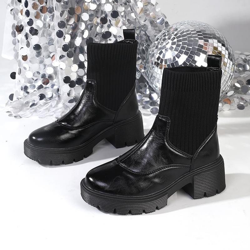 Splicing Wool Boots Short Mending Socks Boots Thick-soled Thick High-heeled Boots New Martin Boots 3-3 Boots