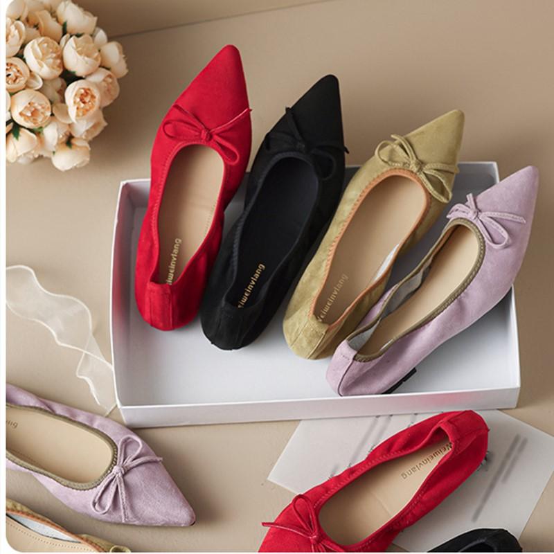 Women Flat Shoes, Large Sizes Autumn New Office Walking Women Bow Decoration Shallow Pointed Toe Slip-On Ballet Women