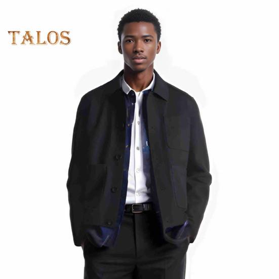 Men Jacket Lapel Long Sleeve Single Breasted Middle-aged Coat with Patch Pocket Solid Color Casual Jacket Outwear