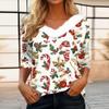Women's Fashion Long Sleeve Christmas Print Party  Collar V-Neck Top