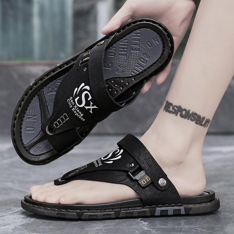 Fashion Summer Men Sandals Casual Genuine Leather Leisure Sandals Designer Shoes Men Flip Flops Casual Clip On One Piece Agency