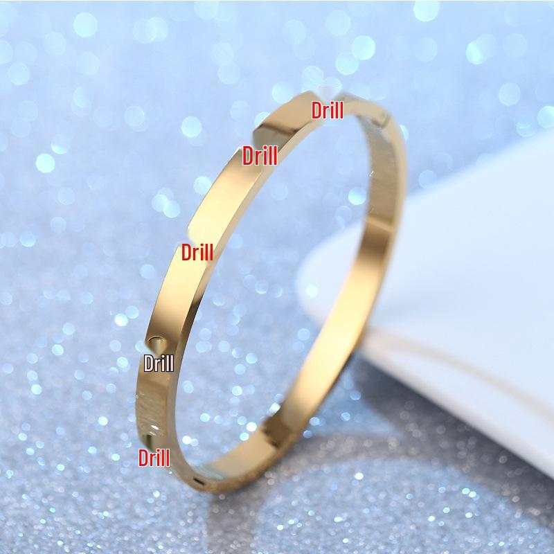 Rose Gold Titanium Steel Bracelet for Women: Light Luxury, Diamond Inlaid, Non-Fading, Fashionable, High-End European and American Style.
