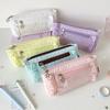 Transparent Window Pencil Case Large Capacity Badge Display Pen Bag Multi-functional Storage Stationery Storage Pouch