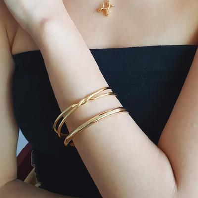 Women's Summer Modern Silver Gold Simple Twist Bangle Bracelet